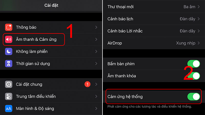 Tắt Cảm ứng hệ thống